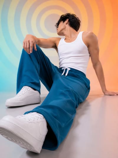 Pockman Men Relaxed Fit Solid Cotton Terry Teal Jogger