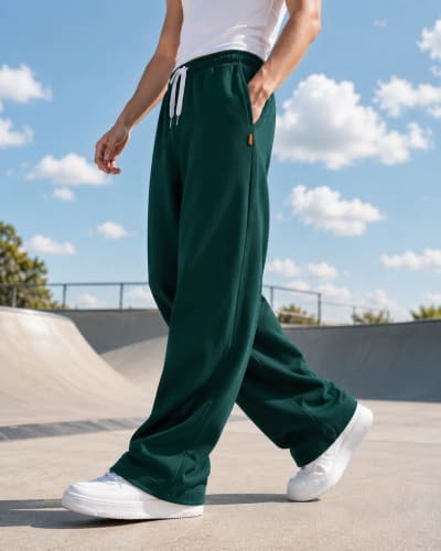 Pockman Men Relaxed Fit Solid Cotton Terry Bottle Green Jogger