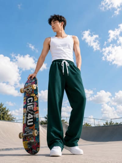 Pockman Men Relaxed Fit Solid Cotton Terry Bottle Green Jogger