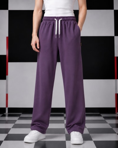 Pockman Men Relaxed Fit Solid Cotton Terry Mauve Jogger