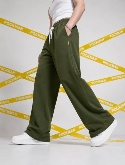 Pockman Men Relaxed Fit Solid Cotton Terry Olive Jogger