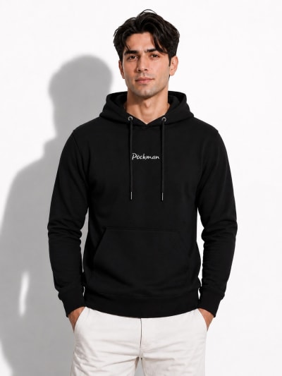 Pockman Men Regular Fit Cotton Black Hoodie