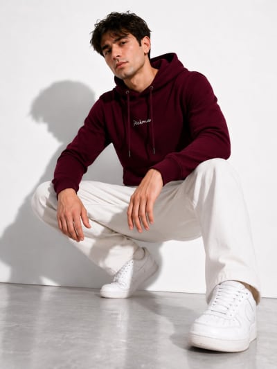Pockman Men Regular Fit Cotton Burgundy Hoodie