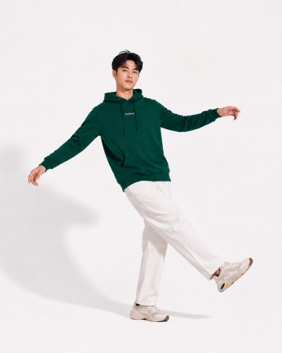 Pockman Men Regular Fit Cotton Bottle Green Hoodie