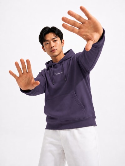 Pockman Men Regular Fit Cotton Mauve Hoodie