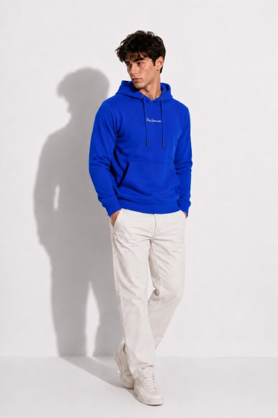 Pockman Men Regular Fit Cotton Royal Blue Hoodie