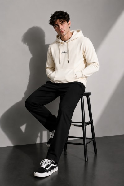 Pockman Men Regular Fit Cotton Off White Hoodie