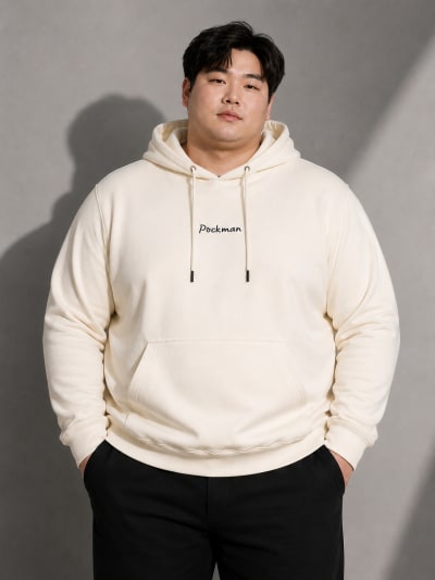 Pockman Men Regular Fit Cotton Off White Hoodie