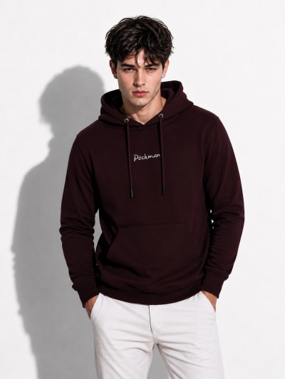 Pockman Men Regular Fit Cotton Chocolate Brown Hoodie