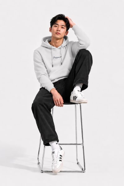 Pockman Men Regular Fit Cotton Grey Melange Hoodie