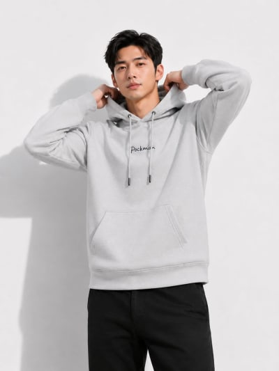 Pockman Men Regular Fit Cotton Grey Melange Hoodie