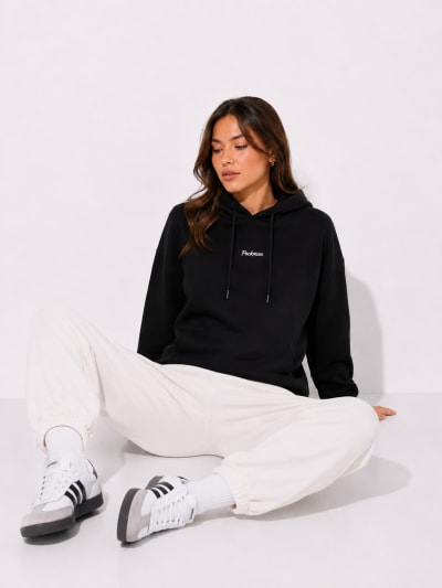 Pockman Women Regular Fit Cotton Black Hoodie