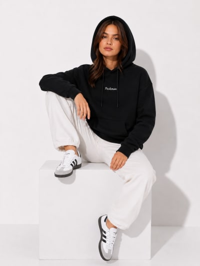 Pockman Women Regular Fit Cotton Black Hoodie