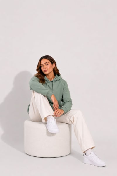 Pockman Women Regular Fit Cotton Sage Green Hoodie