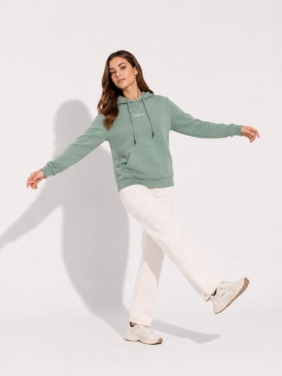 Pockman Women Regular Fit Cotton Sage Green Hoodie