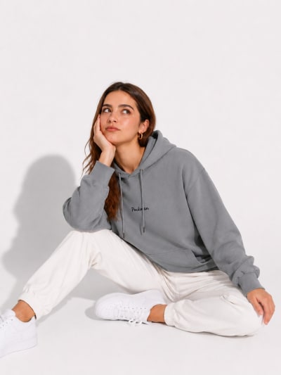 Pockman Women Regular Fit Cotton Dark Grey Hoodie