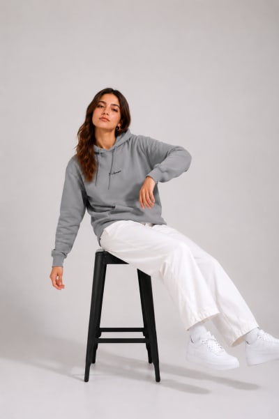 Pockman Women Regular Fit Cotton Dark Grey Hoodie