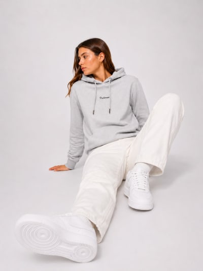 Pockman Women Regular Fit Cotton Grey Melange Hoodie