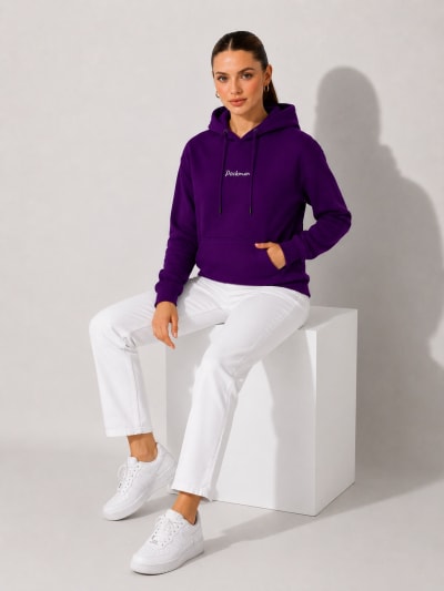 Pockman Women Regular Fit Cotton Voilet Hoodie