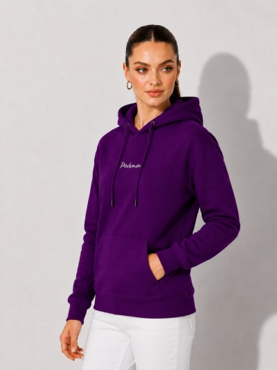 Pockman Women Regular Fit Cotton Voilet Hoodie