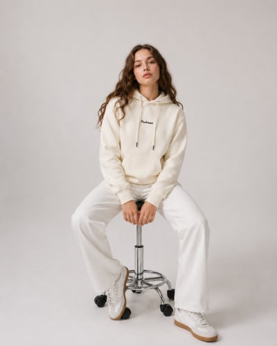 Pockman Women Regular Fit Cotton Off White Hoodie
