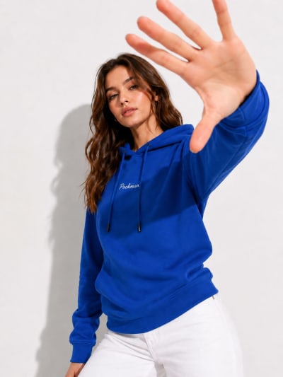 Pockman Women Regular Fit Cotton Royal Blue Hoodie