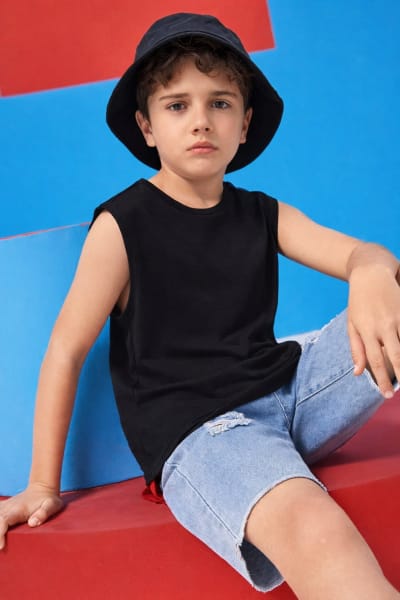 Pockman Kids Regular Fit Pure Cotton Black Tank