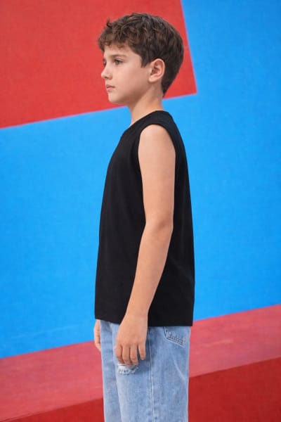 Pockman Kids Regular Fit Pure Cotton Black Tank