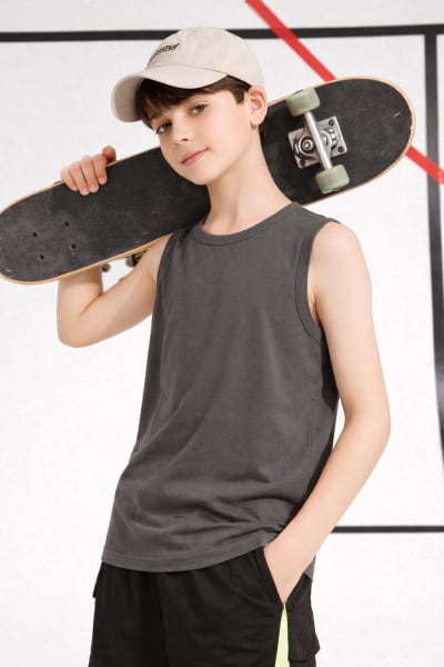 Pockman Kids Regular Fit Pure Cotton Grey Tank