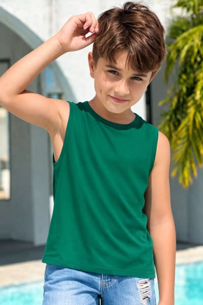 Pockman Kids Regular Fit Pure Cotton Green Tank