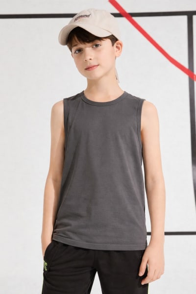 Pockman Kids Regular Fit Pure Cotton Grey Tank
