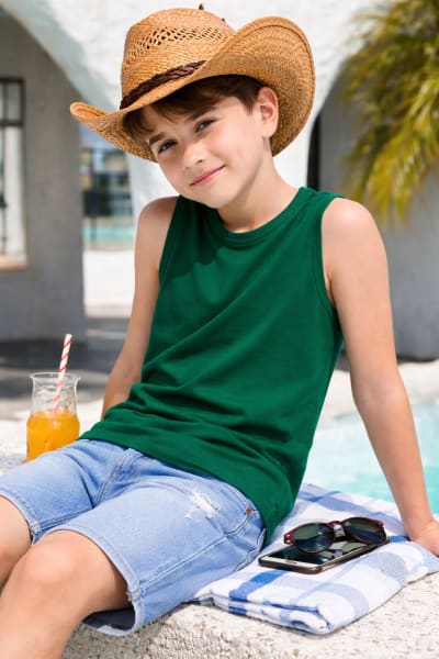 Pockman Kids Regular Fit Pure Cotton Green Tank