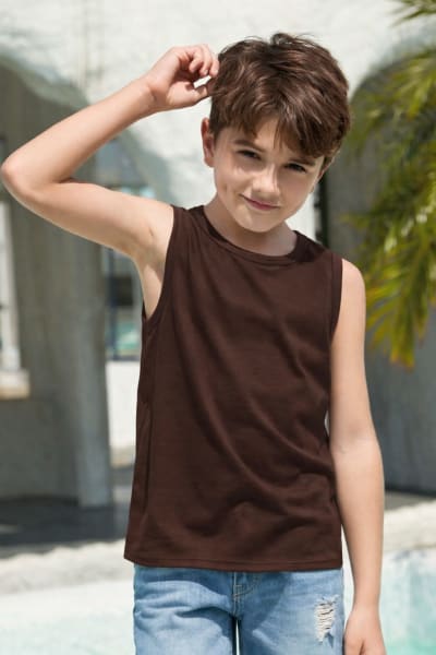 Pockman Kids Regular Fit Pure Cotton Brown Tank