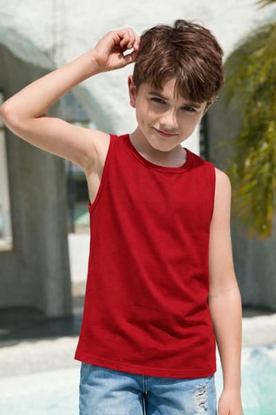Pockman Kids Regular Fit Pure Cotton Red Tank