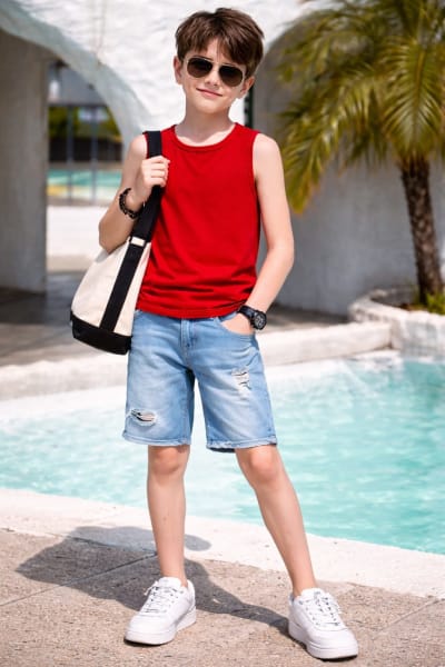 Pockman Kids Regular Fit Pure Cotton Red Tank
