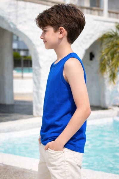 Pockman Kids Regular Fit Pure Cotton Royal Blue Tank
