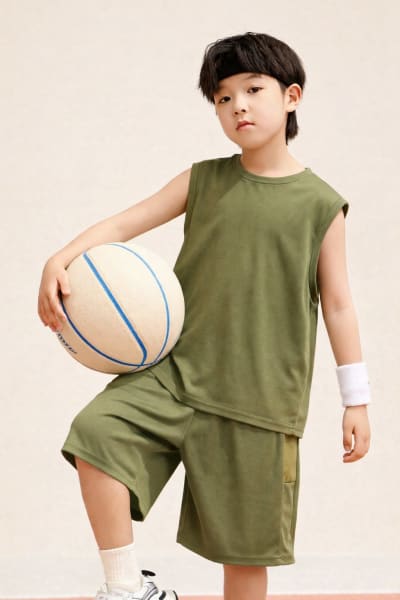 Pockman Kids Regular Fit Pure Cotton Olive Tank