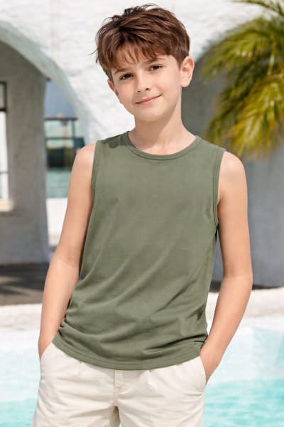 Pockman Kids Regular Fit Pure Cotton Pista Tank