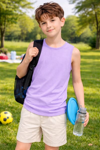 Pockman Kids Regular Fit Pure Cotton LavenderTank
