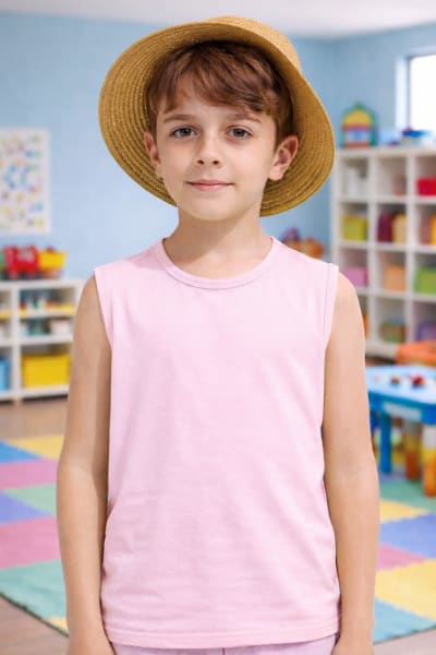 Pockman Kids Regular Fit Pure Cotton Pink Tank