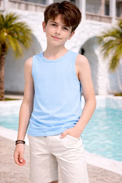 Pockman Kids Regular Fit Pure Cotton Skyblue Tank