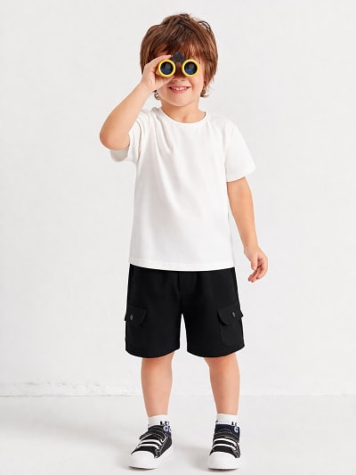 Pockman Kids Regular Fit Pure Cotton White Tshirt