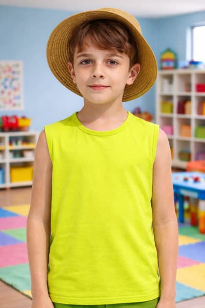 Pockman Kids Regular Fit Pure Cotton Lime Tank