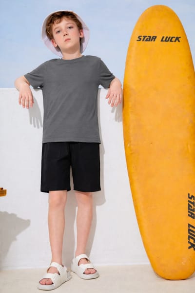 Pockman Kids Regular Fit Pure Cotton Grey Tshirt