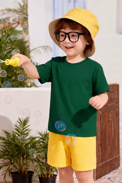 Pockman Kids Regular Fit Pure Cotton Green Tshirt
