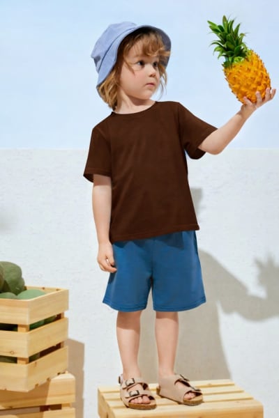Pockman Kids Regular Fit Pure Cotton Brown Tshirt