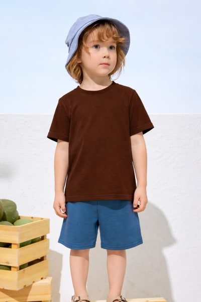 Pockman Kids Regular Fit Pure Cotton Brown Tshirt