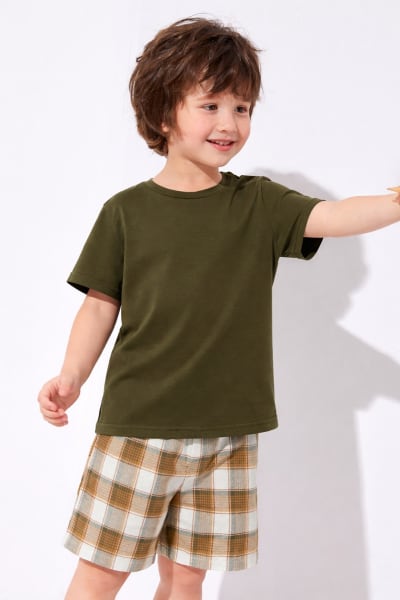 Pockman Kids Regular Fit Pure Cotton Olive Tshirt