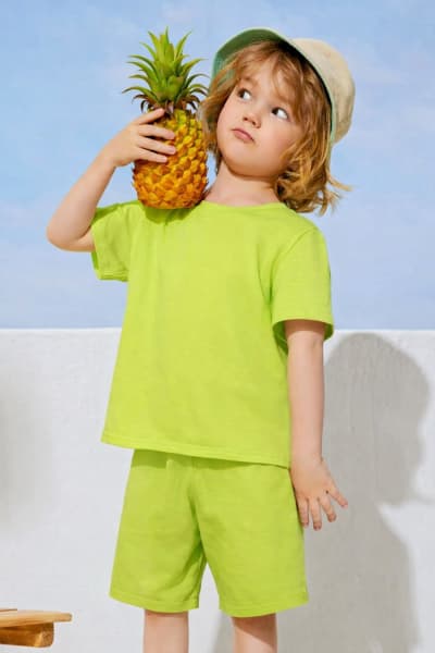 Pockman Kids Regular Fit Pure Cotton Lime Tshirt