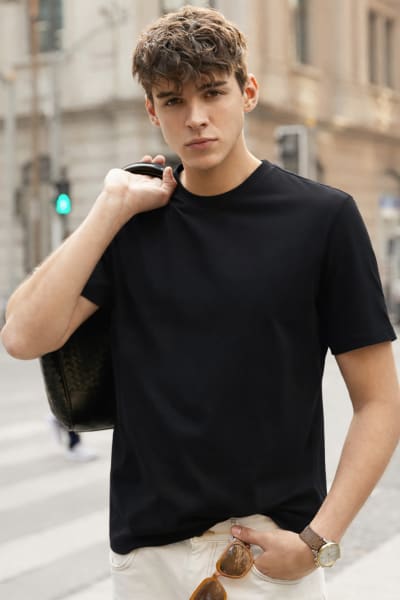 PockMAN Relaxed Fit Cotton Classic Round Neck Black Tshirt